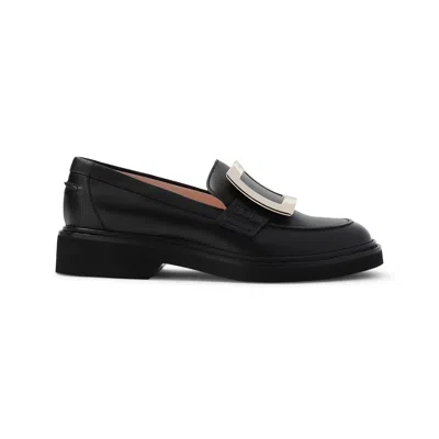 Roger Vivier Viv' Rangers Black Loafers With Metal Buckle In Black