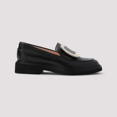 Roger Vivier Viv' Rangers Black Loafers With Metal Buckle In Black