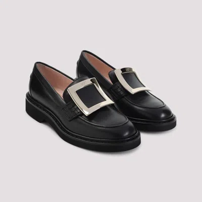 Roger Vivier Viv' Rangers Black Loafers With Metal Buckle In Black