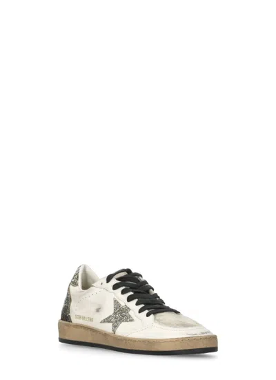 Golden Goose Silver/white Ballstar Sneaker With Glitter In White