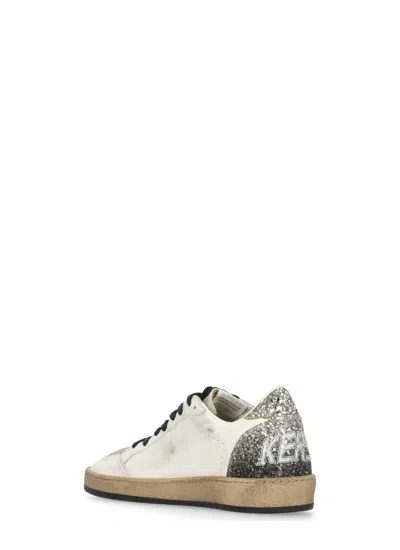 Golden Goose Silver/white Ballstar Sneaker With Glitter In White