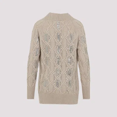 Ermanno Scervino Cable Knit Cardigan Crystal Embellishments In Brown