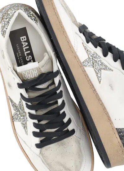 Golden Goose Silver/white Ballstar Sneaker With Glitter In White