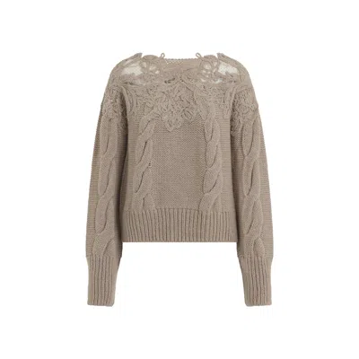 Ermanno Scervino Cropped Turtleneck Sweater With Cable Knit In Gray