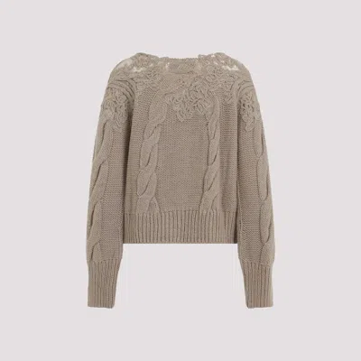 Ermanno Scervino Cropped Turtleneck Sweater With Cable Knit In Gray