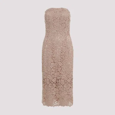 Ermanno Scervino Strapless Midi Dress With Floral Embroidery In Brown