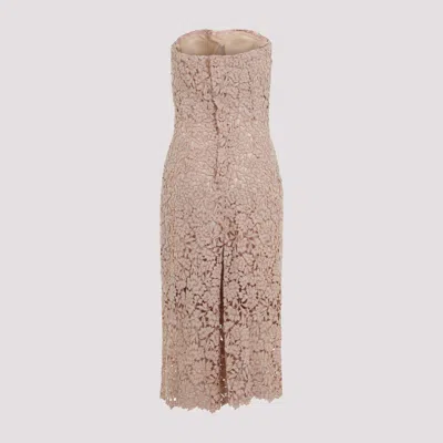 Ermanno Scervino Strapless Midi Dress With Floral Embroidery In Brown