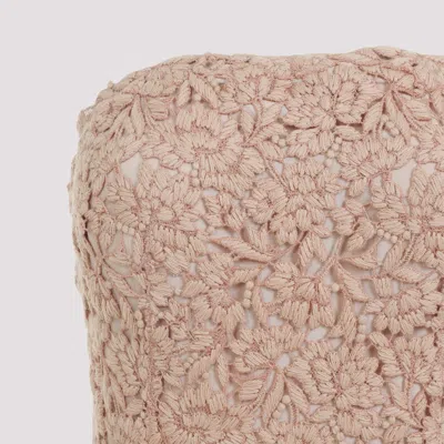 Ermanno Scervino Strapless Midi Dress With Floral Embroidery In Brown