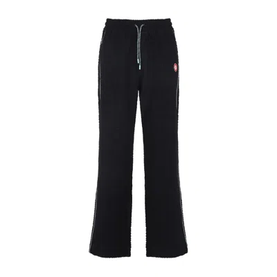 Casablanca Black Pants With All-over Embossed Monogram And Drawstring Waist In Black