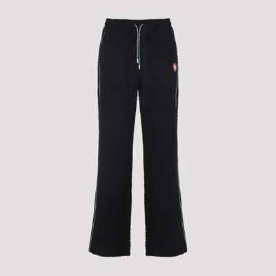 Casablanca Black Pants With All-over Embossed Monogram And Drawstring Waist In Black