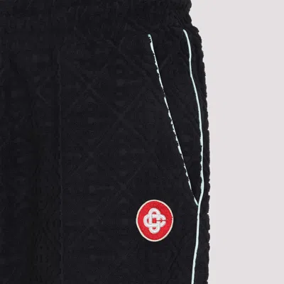 Casablanca Black Pants With All-over Embossed Monogram And Drawstring Waist In Black