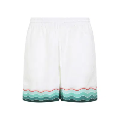 Casablanca Silk Twill Drawstring Shorts With Graphic Print In White