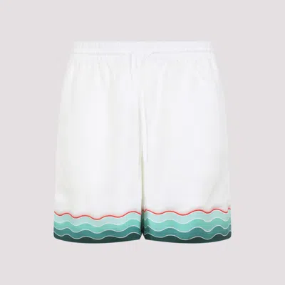 Casablanca Silk Twill Drawstring Shorts With Graphic Print In White