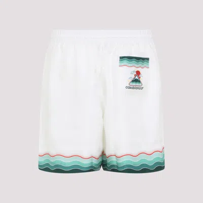 Casablanca Silk Twill Drawstring Shorts With Graphic Print In White