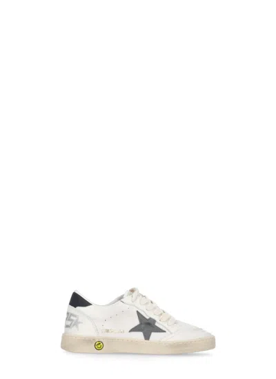 Golden Goose Ball Star Sneakers In Leather With Grey Suede Star And Blue Leather Heel Tab In White