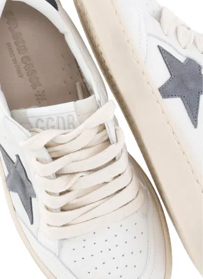 Golden Goose Ball Star Sneakers In Leather With Grey Suede Star And Blue Leather Heel Tab In White