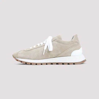 Brunello Cucinelli Suede Sneakers With Iconic Jewel Application In Gray