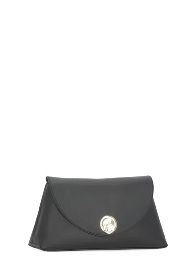 Coccinelle Black Foldover Top Handbag With Clasp Fastening And Zip Pocket In Black
