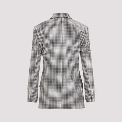 Brunello Cucinelli Beige Double-breasted Jacket With Peak Revers And All-over Check Motif In Wool Woman In Gray
