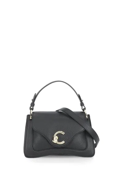 Coccinelle Structured Cowhide Leather Handbag With Adjustable Strap In Black