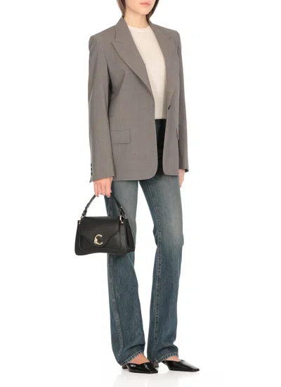 Coccinelle Structured Cowhide Leather Handbag With Adjustable Strap In Black