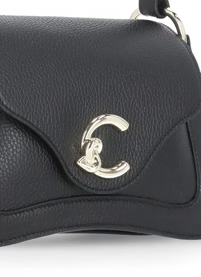 Coccinelle Structured Cowhide Leather Handbag With Adjustable Strap In Black