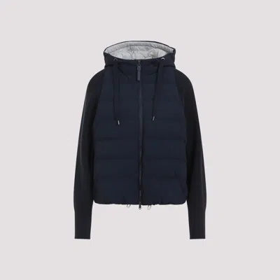 Brunello Cucinelli Quilted Puffer Jacket With Ribbed Sleeves In Blue