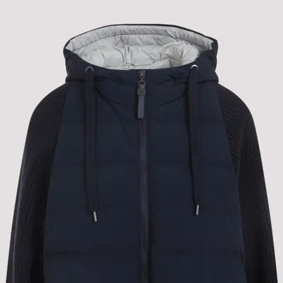 Brunello Cucinelli Quilted Puffer Jacket With Ribbed Sleeves In Blue