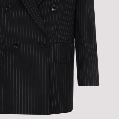 Max Mara Black Pinstriped Double-breasted Wool Jacket In Black