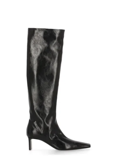Khaite High-shaft Leather Boots With Glossy Finish In Black