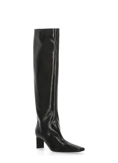 Khaite High-shaft Leather Boots With Glossy Finish In Black