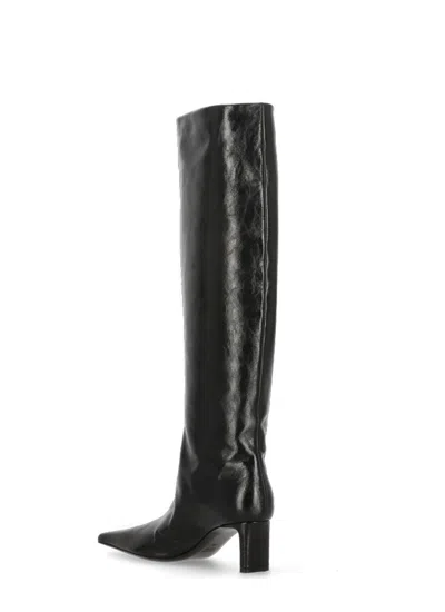 Khaite High-shaft Leather Boots With Glossy Finish In Black