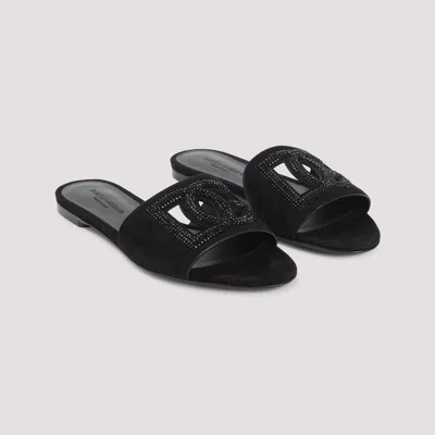 Dolce & Gabbana Dolce&gabbana Women Dg Logo Rubber Beachwear Sliders In Black