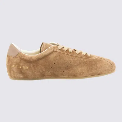 Common Projects Streamlined Suede Sneakers With Perforated Rubber Sole In Brown