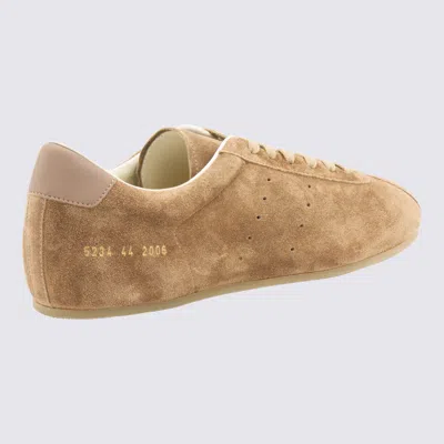 Common Projects Streamlined Suede Sneakers With Perforated Rubber Sole In Brown