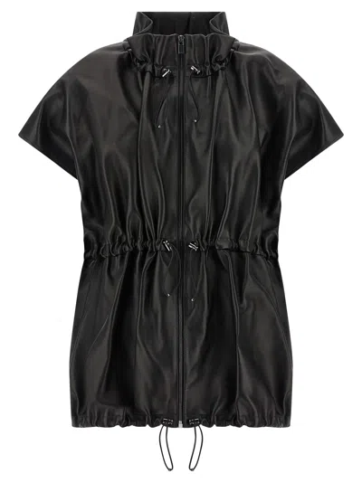 Magda Butrym Elasticized Leather Peplum Jacket In Black In Black