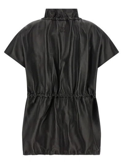 Magda Butrym Elasticized Leather Peplum Jacket In Black In Black