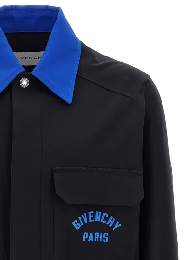 Givenchy Logo Embroidery Overshirt Puffer Jackets Blue In Blue