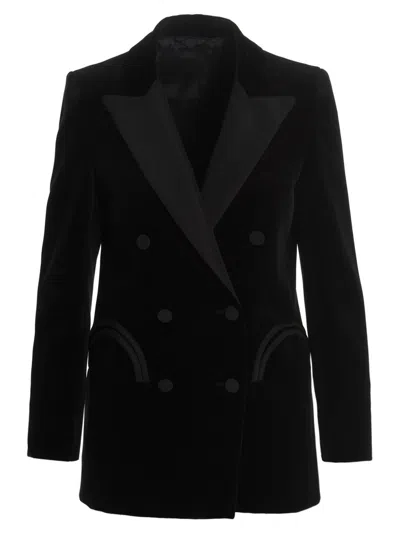 Blazé Milano Blaze Milano Everyday Double-breasted Velvet Blazer In Black