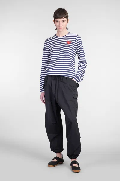 Comme Des Garçons Play Striped Navy And White T-shirt With Crystal Heart In Blue