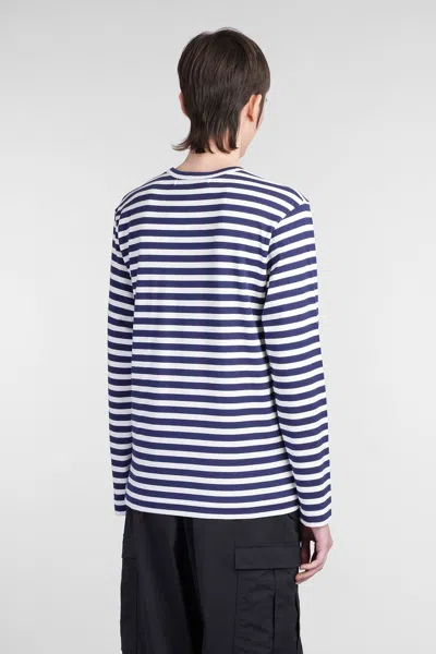 Comme Des Garçons Play Striped Navy And White T-shirt With Crystal Heart In Blue