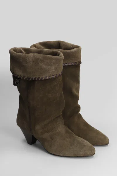 Isabel Marant Dalby High Heels Ankle Boots In Khaki Suede In Neutral