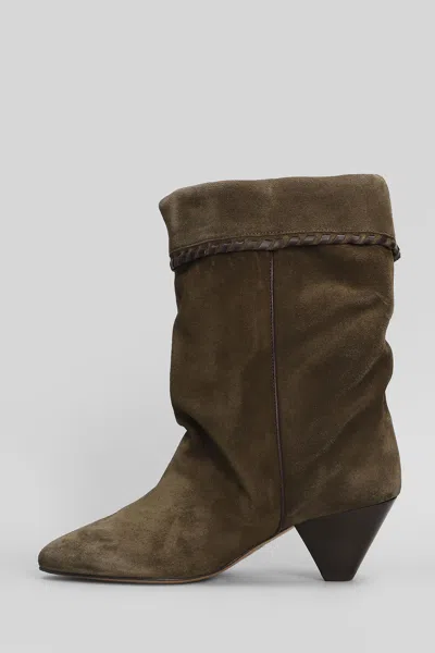 Isabel Marant Dalby High Heels Ankle Boots In Khaki Suede In Neutral