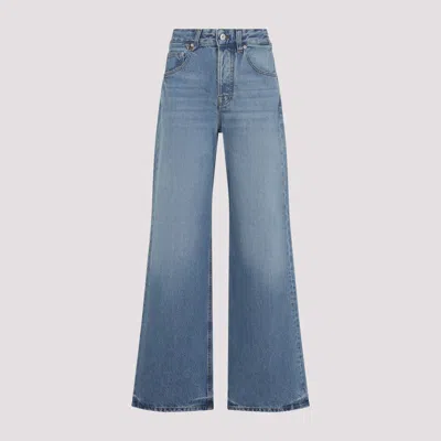 Jacquemus Wide Leg High Rise Jeans With Contrast Stitching In Blue