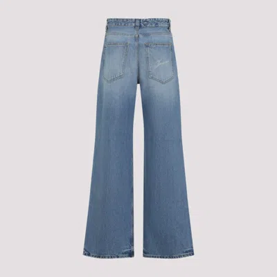 Jacquemus Wide Leg High Rise Jeans With Contrast Stitching In Blue