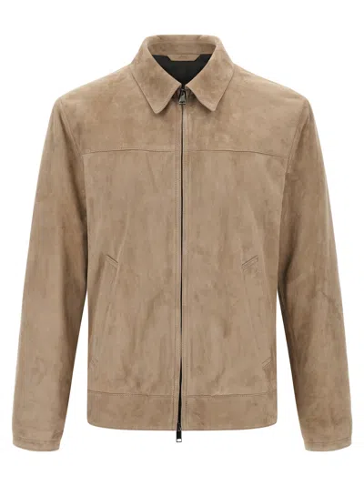 Brioni Classic Suede Blouson With Cupro Lining In Sand