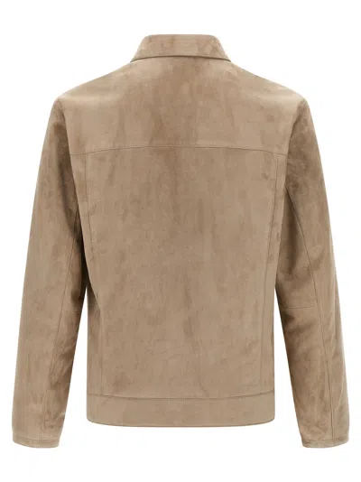 Brioni Classic Suede Blouson With Cupro Lining In Sand