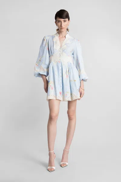 Zimmermann Lucky Linen Mini Dress In Blue