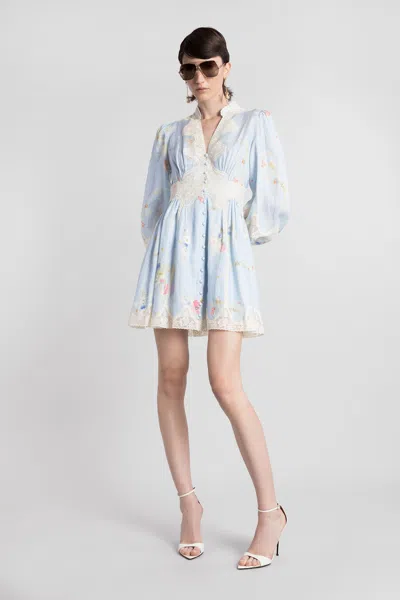 Zimmermann Lucky Linen Mini Dress In Blue