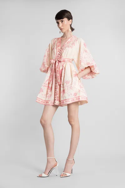 Zimmermann Beige Lucky Printed Mini Dress In White